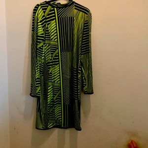 A black and lime green dress. A show stopper.